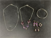 Lot of sterling silver and amethyst jewelry includ