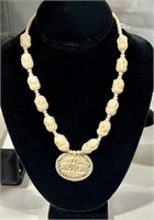 Intricately Carved Bone Elephant Beaded Necklace