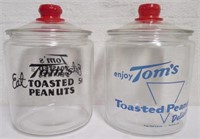 2 Tom's Peanuts glass counter display jars
