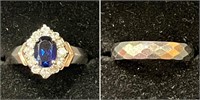 2 Rings: Sapphire Stone with CZ halo, stamped