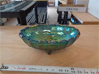 FOOTED CARNIVAL GLASS FRUIT BOWL