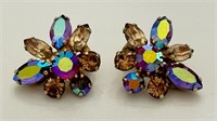 ELEGANT VNTG SHERMAN COLORED RHINESTONE EARRINGS