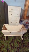 WHITE WOOD CRADLE IN VERY GOOD CONDITION AND A 5