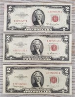 (3) 1953 $2 Bills