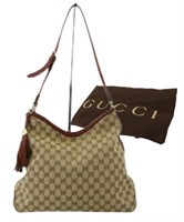Gucci Monogram Canvas Braided Handle Handbag