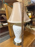WHITE CERAMIC LAMP W/ VINTAGE SHADE