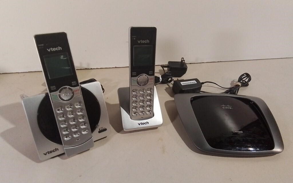 Two Vtech Cordless Phones & Wireless Router