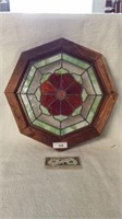 Wood framed stained glass decor