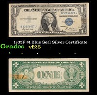 1935F $1 Blue Seal Silver Certificate Grades vf+