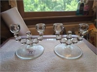 Two candelabras glassware