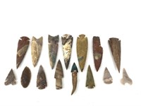 15 Pc Ornamental Stone & Agate Spear/Arrowheads