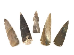 5 Pc Ornamental Natural Stone Spearheads