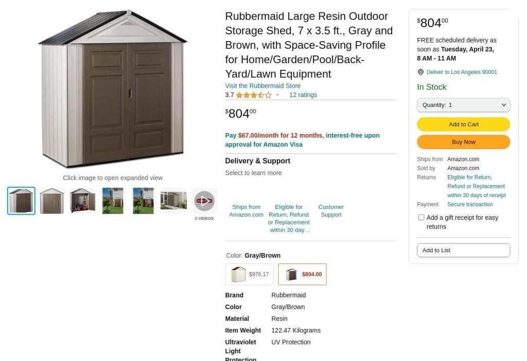 W5383   Large Outdoor Storage Shed, 7 x 3.5 ft.
