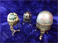 Three Cloisonne Eggs on Stands