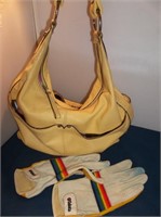 Yellow Leather Purse & Retro Rainbow Golf Gloves