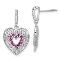 Sterling Silver Pink Crystal Heart Dangle Earrings
