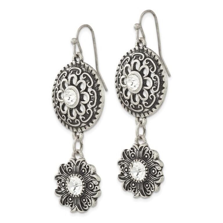 Silver-tone Sunburst Floral Dangle Earrings