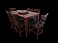 Modern Pub Dining Table & Six w/ Lazy Susan