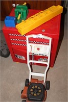 CHILD'S TOOL BENCH & TOOLS & LAWN MOWER