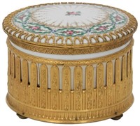 French Porcelain & Brass Musical Jewelry Box