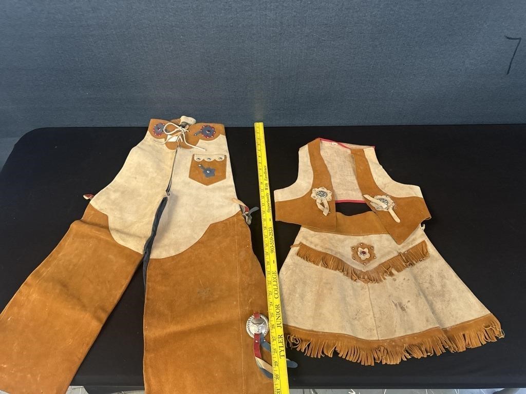 Vintage Western Leather Childs Chaps Skirt Vest