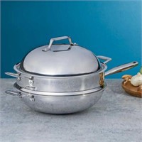 Stainless-steel Wok with Lid and Steamer