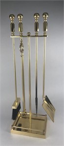 Brass Fireplace Tool Set with Rack