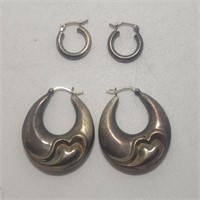 (2) Vintage Pairs of Silver Hoop Earrings
