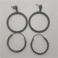 (2) Pairs of Beautiful Vtg Silver Hoop Earrings