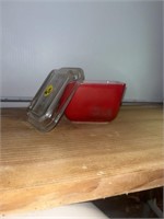 Vintage red  Pyrex 2 1/2” x 4” glass refrigerator