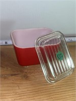 Vintage red  Pyrex 2 1/2” x 4” glass refrigerator