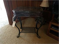 WROUGHT IRON MARBLE TOP TABLE CLAW FOOT
