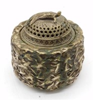 Tortoise Topped Crane Accented Bronze Censer.