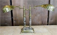 Brass Clam Shell Double Library Desk Lamp.