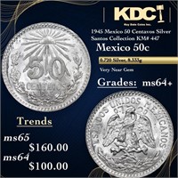 1945 Mexico 50 Centavos Silver Santos Collection K