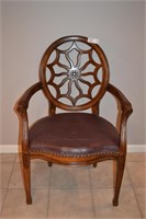 Leather Seat Wood Frame Captain's Side Arm Chair