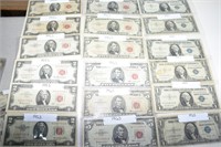 HUGE LOT VINTAGE US BANK NOTES ! 1, 2. $5.00