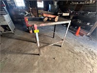 HOMEMADE METAL WORKBENCH, VINTAGE HAND DRILL,