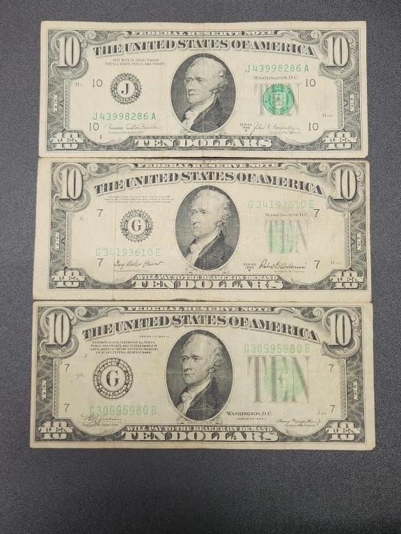 Three $10 Bills