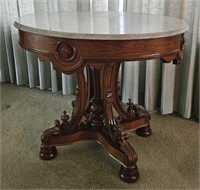 Antique Oval Walnut Marble Top Table