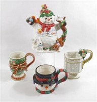 Fitz & Floyd Decorative Cups, Snowman Tea Pot