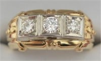 14kt Yellow Gold Mens 3 Stone Diamond Solitaire