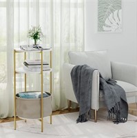 N2035  Homfa 3-tier Nightstand, White and Gold