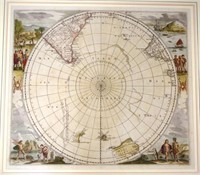 Framed 18th century Circulus Antarcticus map