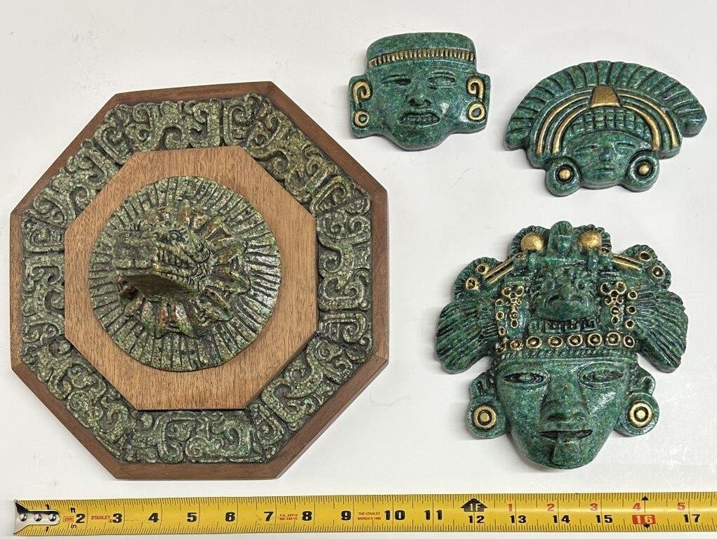 4 sculptures Mayas en malachite vintages