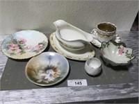 Hand-painted china plates, cups, gravy bowl