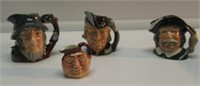 (4) ROYAL DOULTON TOBY JUGS. (3) 4" (1) 2-1/2".