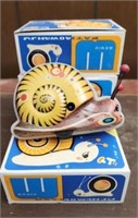 Lot of 4 Vintage Metal Wind Up Snails in Box