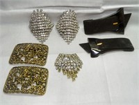 Lot of 3 Pairs 1950's Shoe Clips & Rhinestone Clip