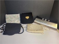 5x Vintage woman's purses beaded, hand clutch
